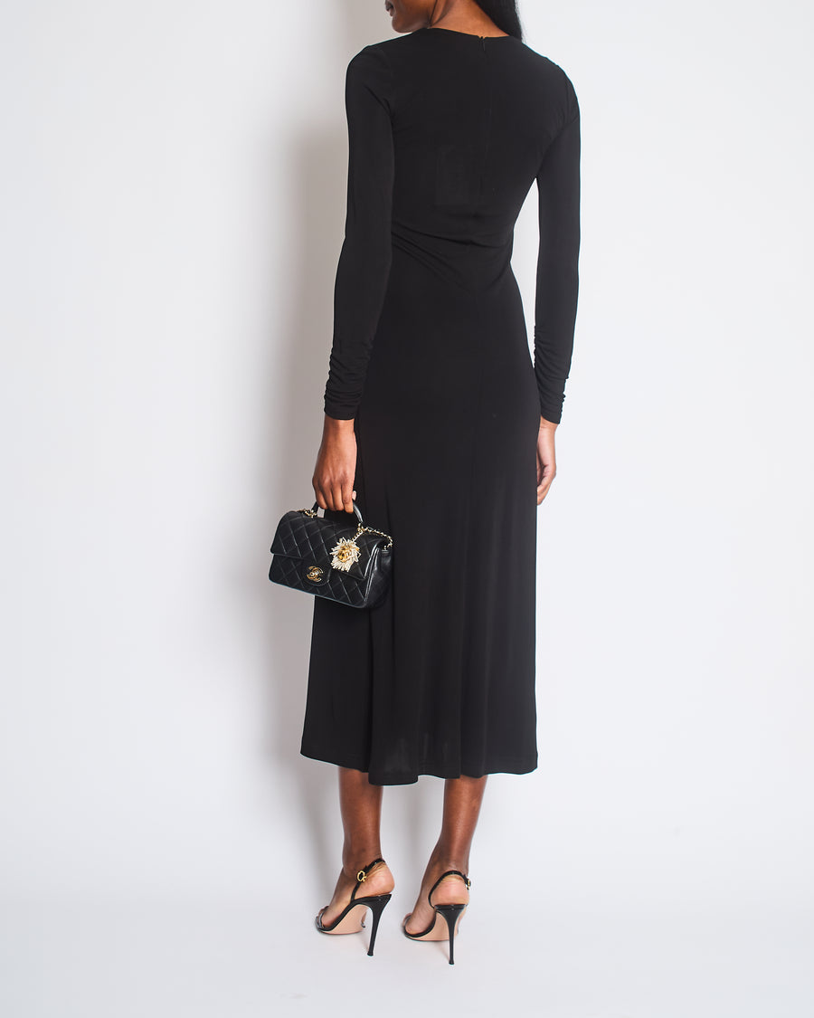 Christopher Esber Black Gathered Plunge Arced Palm Cutout Maxi Dress Size UK 6