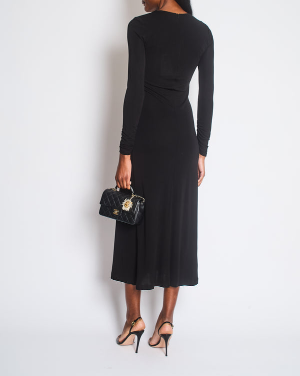 Christopher Esber Black Gathered Plunge Arced Palm Cutout Maxi Dress Size UK 6