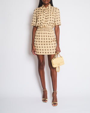 Celine Beige and Brown Arc de Triomphe Printed Mid-Length Dress with Lapel Detail Size FR 34 (UK 6)