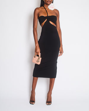 Magda Butrym Black Ruched Sleeveless Asymmetric Cutout Midi Dress with White 3D Rose Appliqué Size FR 34 (UK 6) RRP £1116