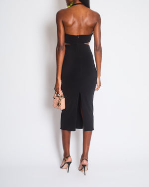 Magda Butrym Black Ruched Sleeveless Asymmetric Cutout Midi Dress with White 3D Rose Appliqué Size FR 34 (UK 6) RRP £1116