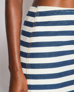 Prada Blue and White Striped High-Rise Denim Midi Pencil Skirt with Logo Detail  Size IT 38 (UK 6)