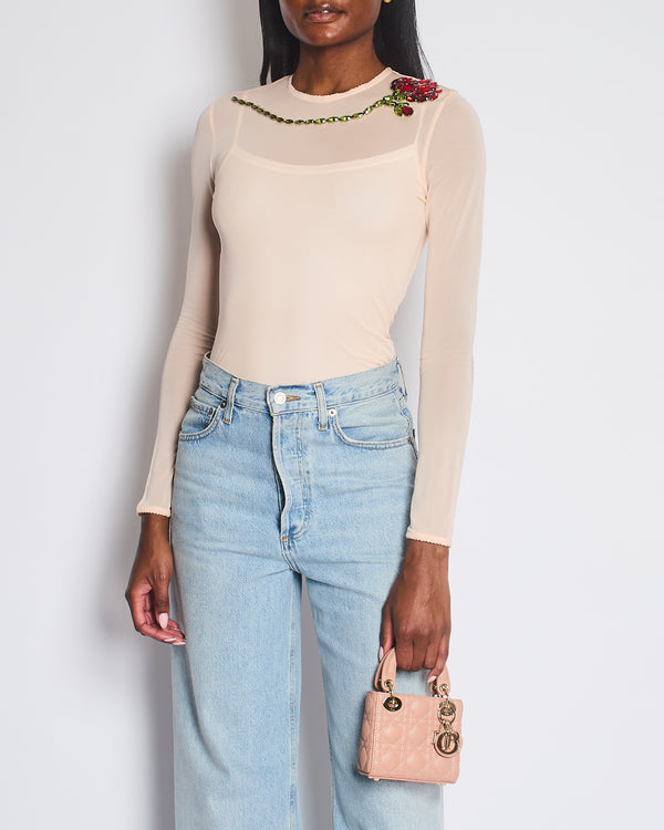 Simone Rocha Light Pink Sheer Embellished Carnation Top Size UK 6