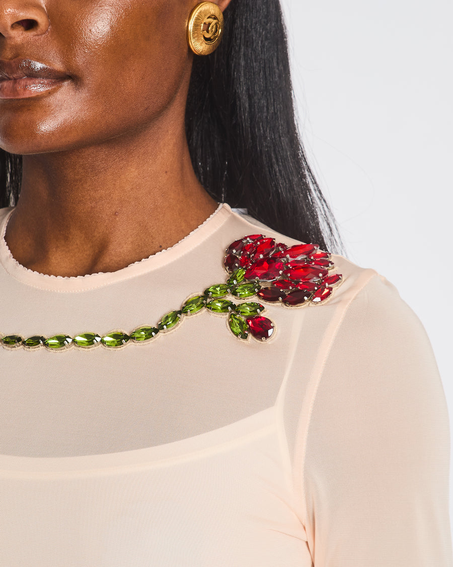 Simone Rocha Light Pink Sheer Embellished Carnation Top Size UK 6