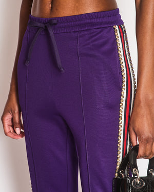 Gucci Purple Crystal Joggers with Red White and Navy Stripe Side Detail Size M (UK 10)