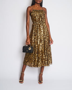 Celine Gold and Brown Georgette Floral Print Maxi Open Back Dress Size FR 36 (UK 8)