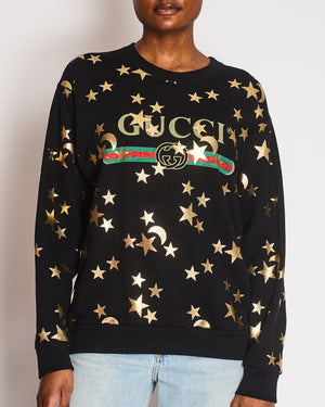Gucci Black Sweatshirt with Gold Star Print GG Logo Size S (UK 8)