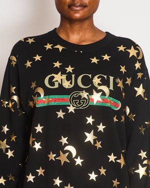 Gucci Black Sweatshirt with Gold Star Print GG Logo Size S (UK 8)