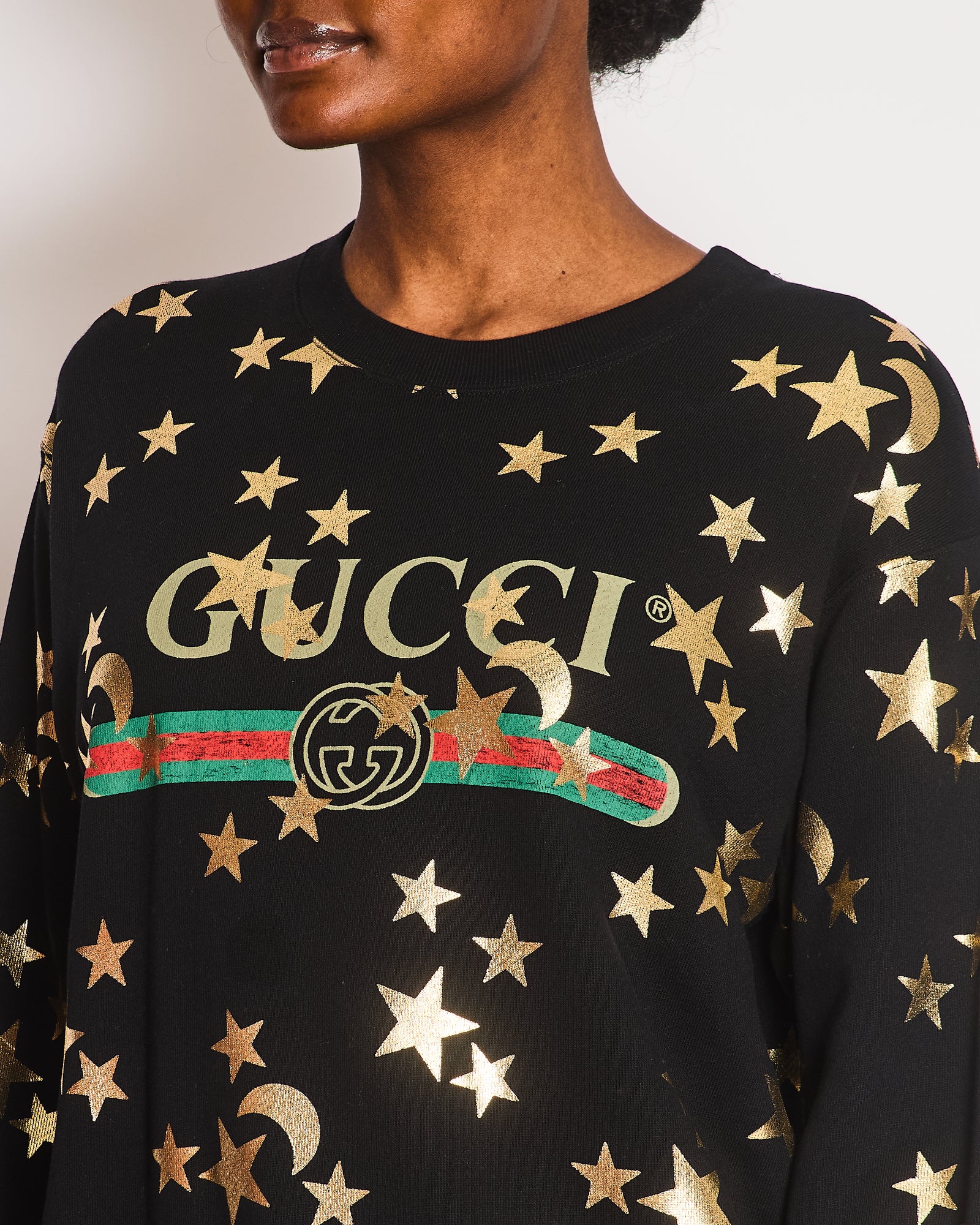 Gucci Black Sweatshirt with Gold Star Print GG Logo Size S (UK 8