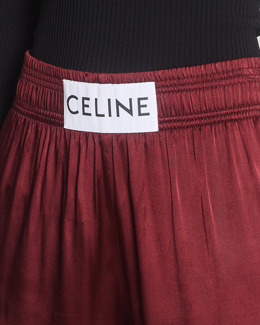 Celine Burgundy Satin Boxing Trousers with Cuffed Hems and Waistband Logo Detail Size FR 34 (UK 6)