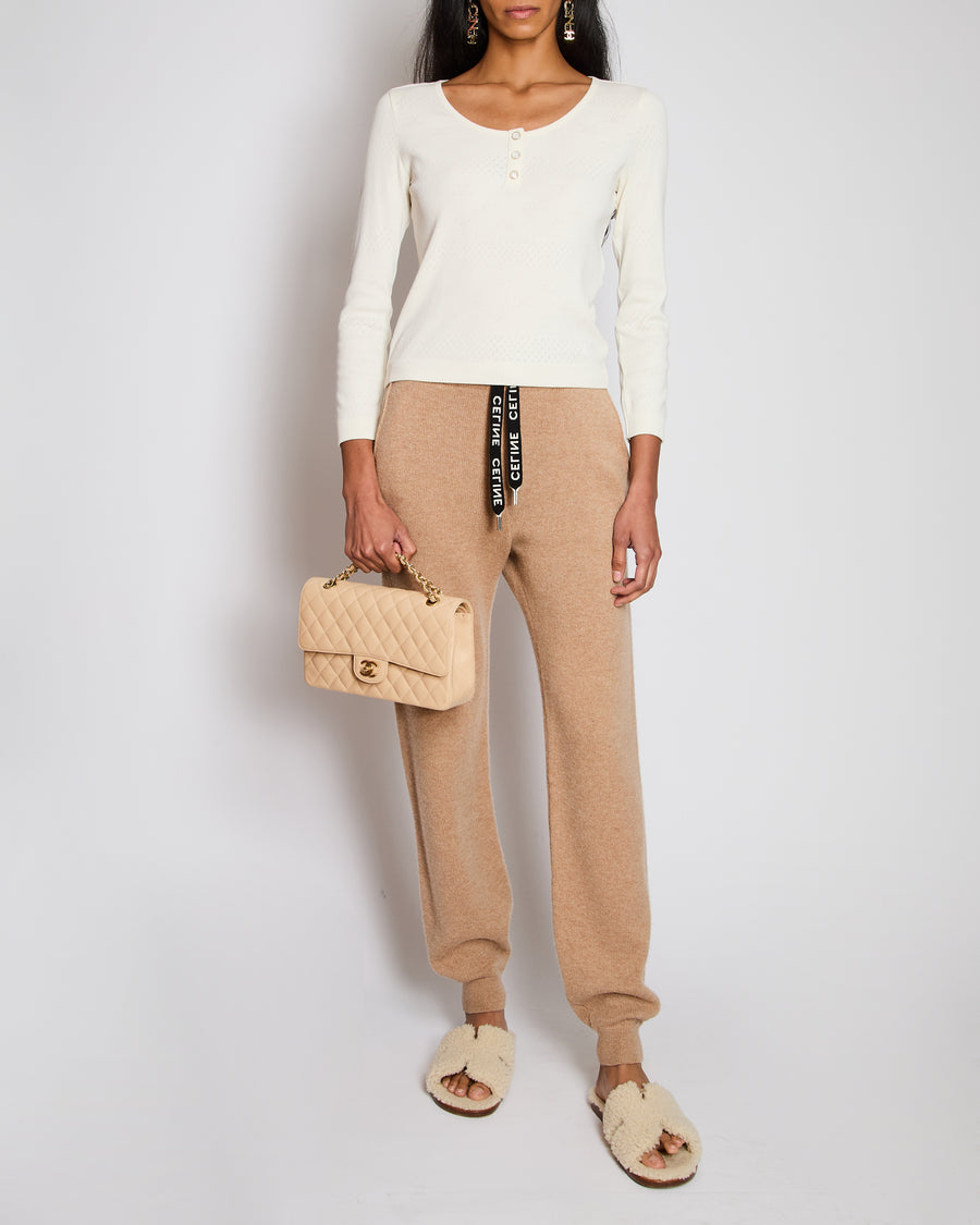 Celine Tan Cashmere Joggers with Cuffed Hems and Logo Tie Size S (UK 8)