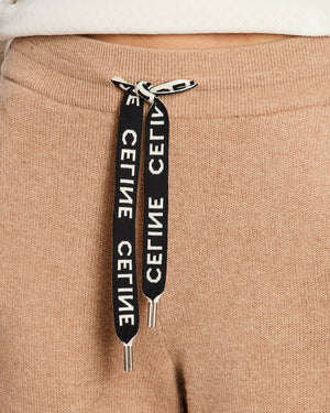 Celine Tan Cashmere Joggers with Cuffed Hems and Logo Tie Size S (UK 8)