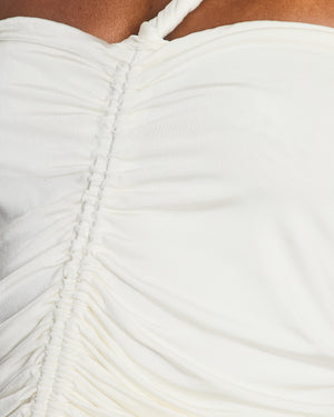 Magda Butrym White Ruched Sleeveless Top with Red 3D Rose Appliqué Size FR 36 (UK 8)