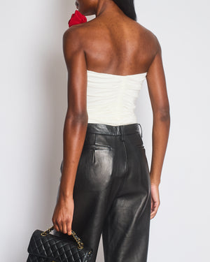 Magda Butrym White Ruched Sleeveless Top with Red 3D Rose Appliqué Size FR 36 (UK 8)