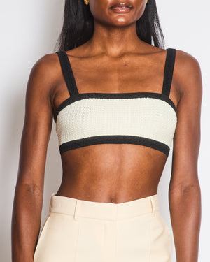 Chanel 24P Cream Black Tweed Bralette Top with Black CC Buttons Detail Size FR 34 (UK 6)