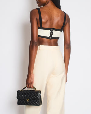 Chanel 24P Cream Black Tweed Bralette Top with Black CC Buttons Detail Size FR 34 (UK 6)