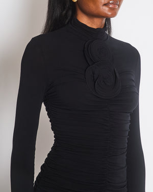 Magda Butrym Black Sheer Stretch-Jersey Mini Dress with 3D Flower Appliqué Size FR 36 (UK 8)