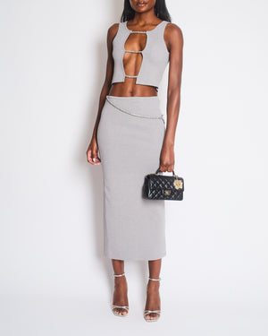 Christopher Esber Grey Crystal-Embellished Rope Cutout Ribbed Knit Top and Matching Midi Skirt Size S (UK 8)