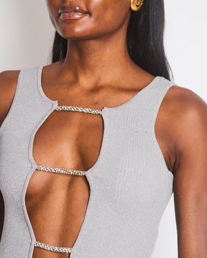 Christopher Esber Grey Crystal-Embellished Rope Cutout Ribbed Knit Top and Matching Midi Skirt Size S (UK 8)