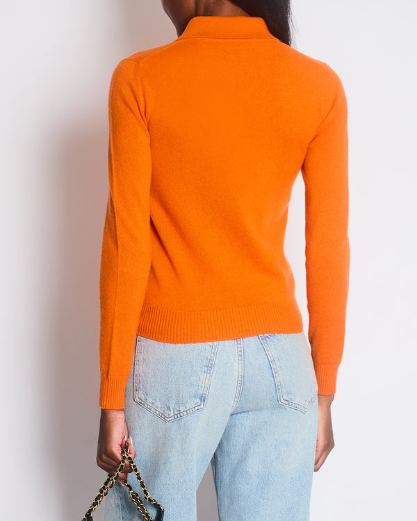 Miu Miu Orange Cashmere Button Down Cardigan with Logo Detail Size IT 36 (UK 4)