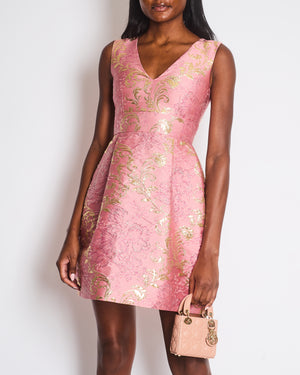Dolce & Gabbana Pink and Gold Lamé Floral Print Jacquard Dress Size IT 36 (UK 4)