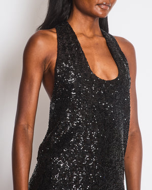Saint Laurent Black Sequin Scoop Neck Mini Dress with Back Bow Detail Size FR 36 (UK 8)