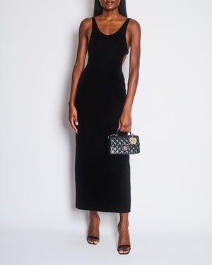 Saint Laurent Black Velvet Cutout Midi Dress with Logo and Heart Charm Embellishment Size FR 36 (UK 8) RRP £2476