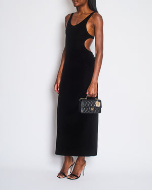 Saint Laurent Black Velvet Cutout Midi Dress with Logo and Heart Charm Embellishment Size FR 36 (UK 8) RRP £2476