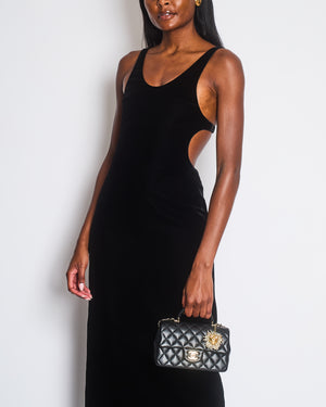 Saint Laurent Black Velvet Cutout Midi Dress with Logo and Heart Charm Embellishment Size FR 36 (UK 8) RRP £2476