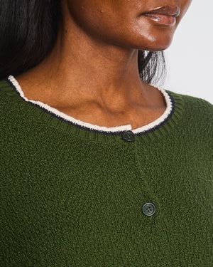 Miu Miu Green Knit Cardigan with Cream and Navy Trim Details Size IT 40 (UK 8)