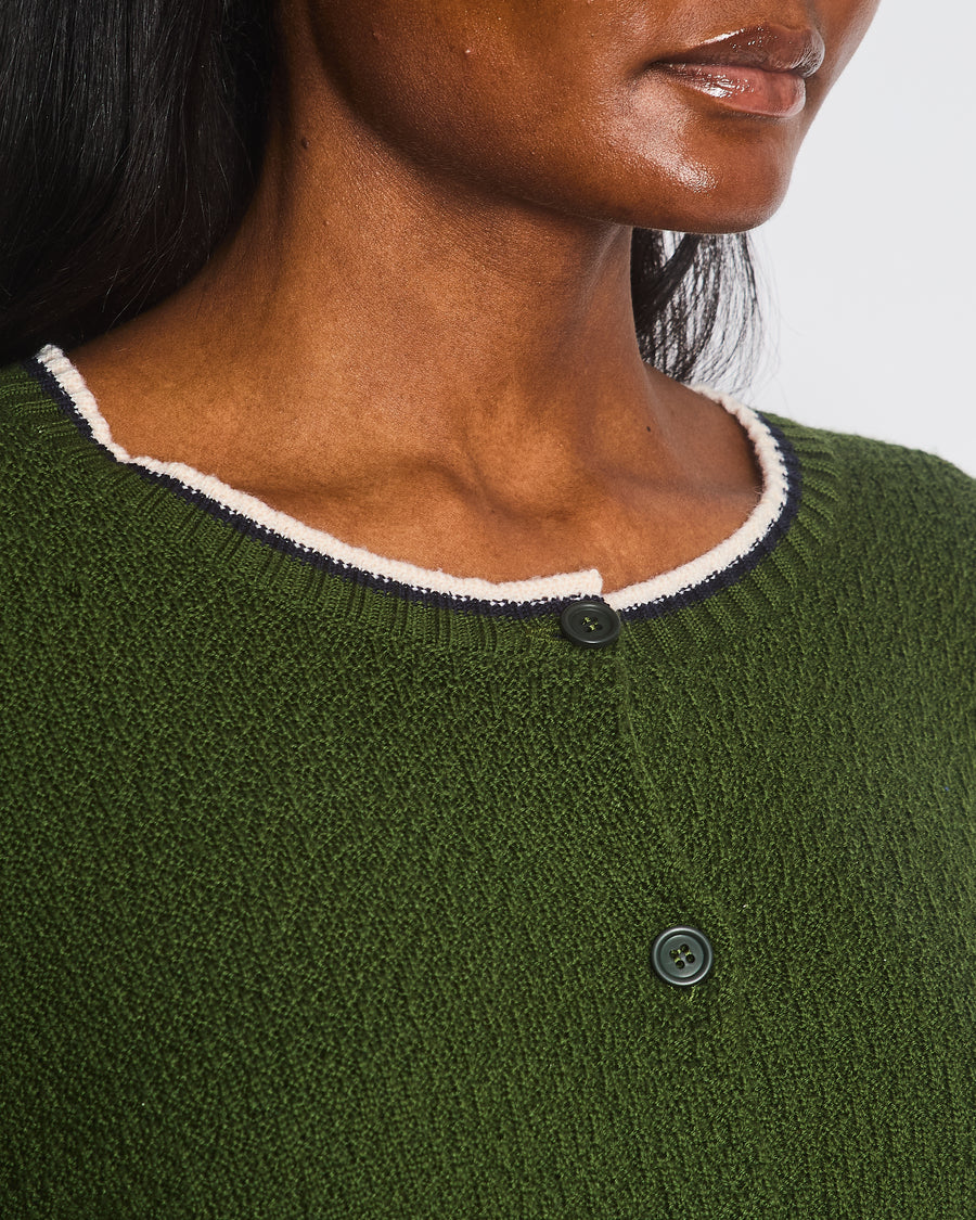 Miu Miu Green Knit Cardigan with Cream and Navy Trim Details Size IT 40 (UK 8)