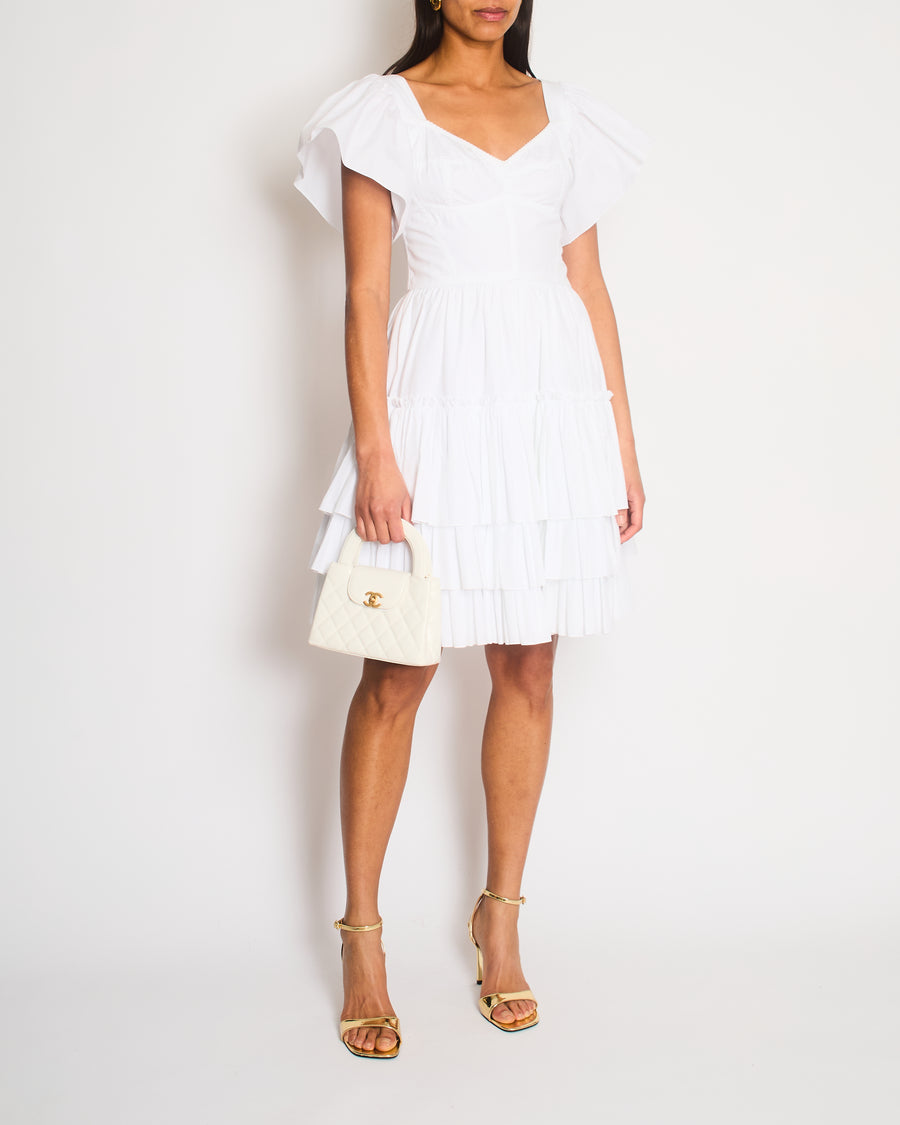 Dolce & Gabbana White Poplin Mini Corset Dress with Ruffle Details Size IT 44 (UK 12) RRP £1,400
