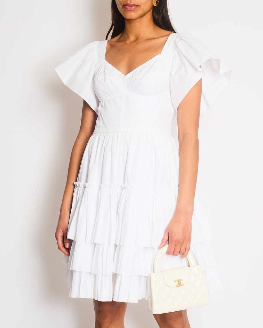 Dolce & Gabbana White Poplin Mini Corset Dress with Ruffle Details Size IT 44 (UK 12) RRP £1,400