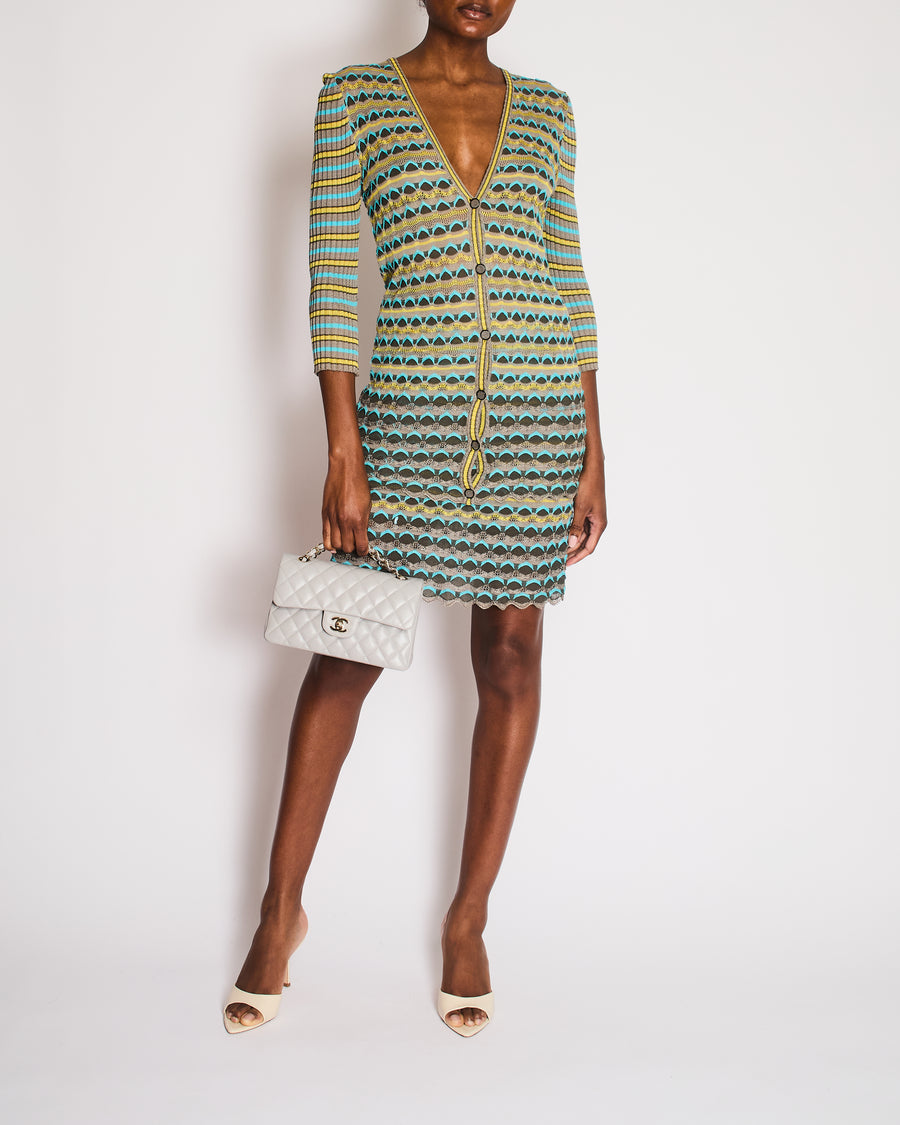 M Missoni Grey, Yellow and Blue Knit Cardigan and Top Chevron Set Size IT 44 (UK 12)