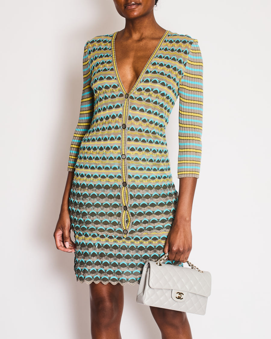 M Missoni Grey, Yellow and Blue Knit Cardigan and Top Chevron Set Size IT 44 (UK 12)