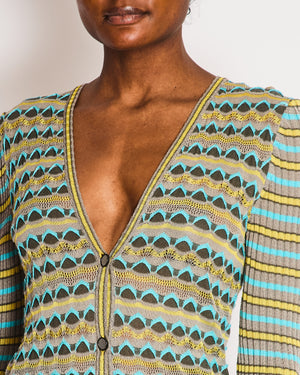 M Missoni Grey, Yellow and Blue Knit Cardigan and Top Chevron Set Size IT 44 (UK 12)