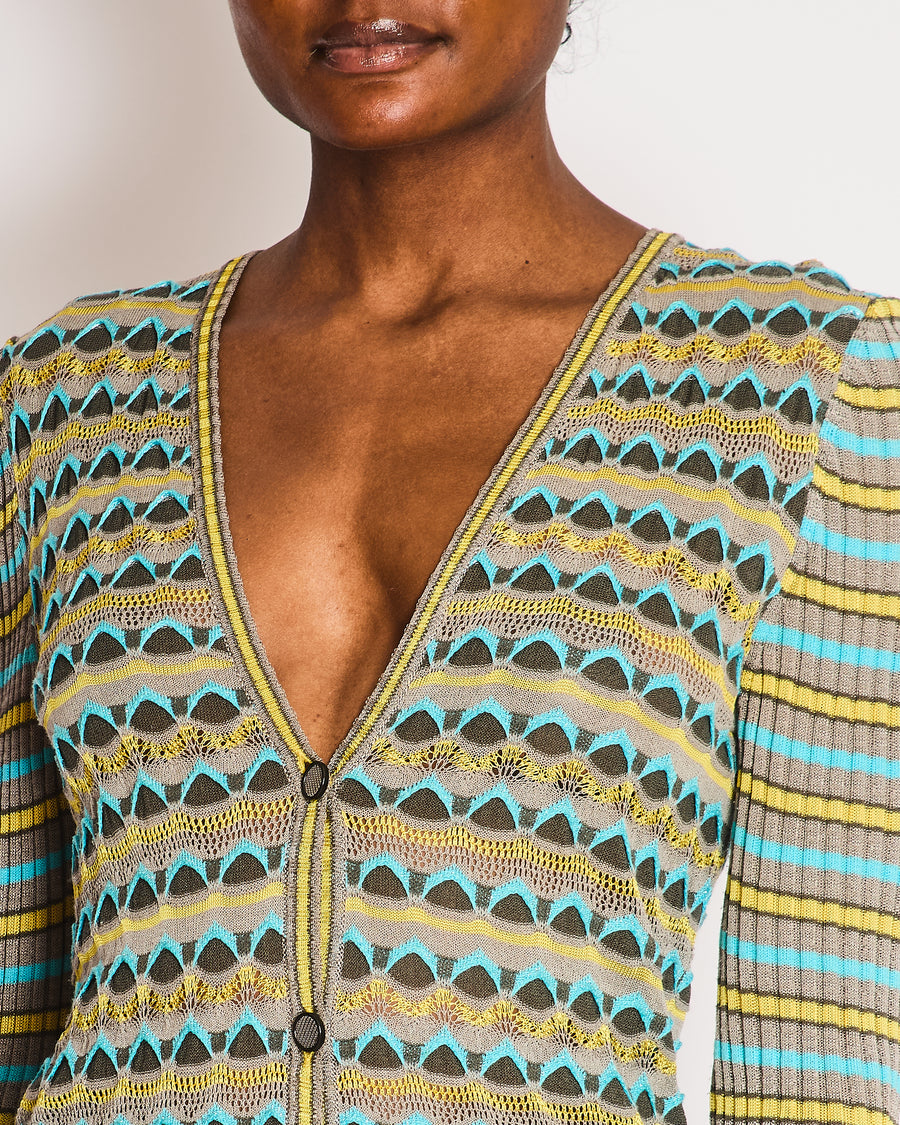 M Missoni Grey, Yellow and Blue Knit Cardigan and Top Chevron Set Size IT 44 (UK 12)