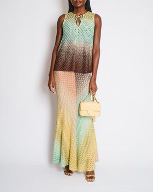 Missoni Multi-Colour Pastel Blue and Orange Metallic Crochet Knit Maxi Skirt and Top Set Size IT 40 (UK 8)