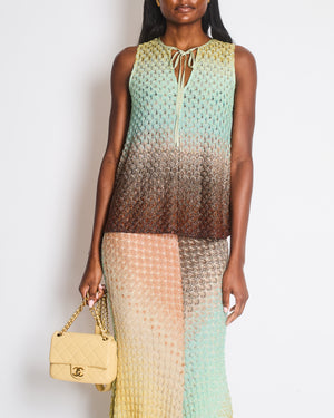 Missoni Multi-Colour Pastel Blue and Orange Metallic Crochet Knit Maxi Skirt and Top Set Size IT 40 (UK 8)