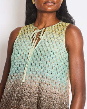 Missoni Multi-Colour Pastel Blue and Orange Metallic Crochet Knit Maxi Skirt and Top Set Size IT 40 (UK 8)