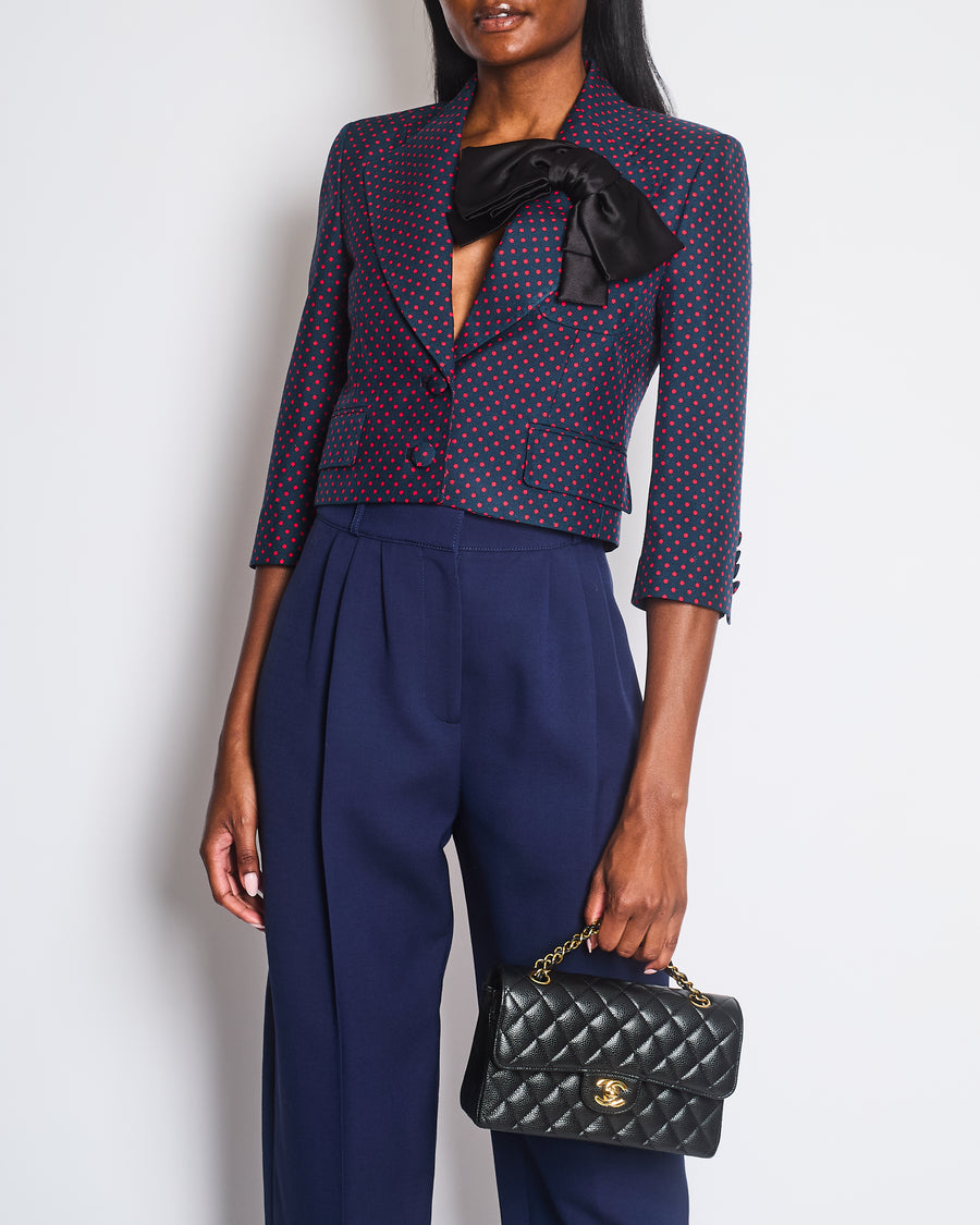 Valentino Navy Red Polka Dot Single Breasted Blazer Jacket with Large Bow Detail Size IT 38 (UK 6)