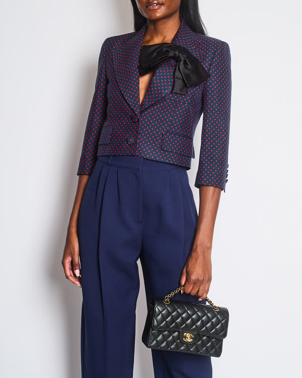Valentino Navy Red Polka Dot Single Breasted Blazer Jacket with Large Bow Detail Size IT 38 (UK 6)