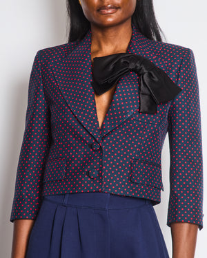 Valentino Navy Red Polka Dot Single Breasted Blazer Jacket with Large Bow Detail Size IT 38 (UK 6)