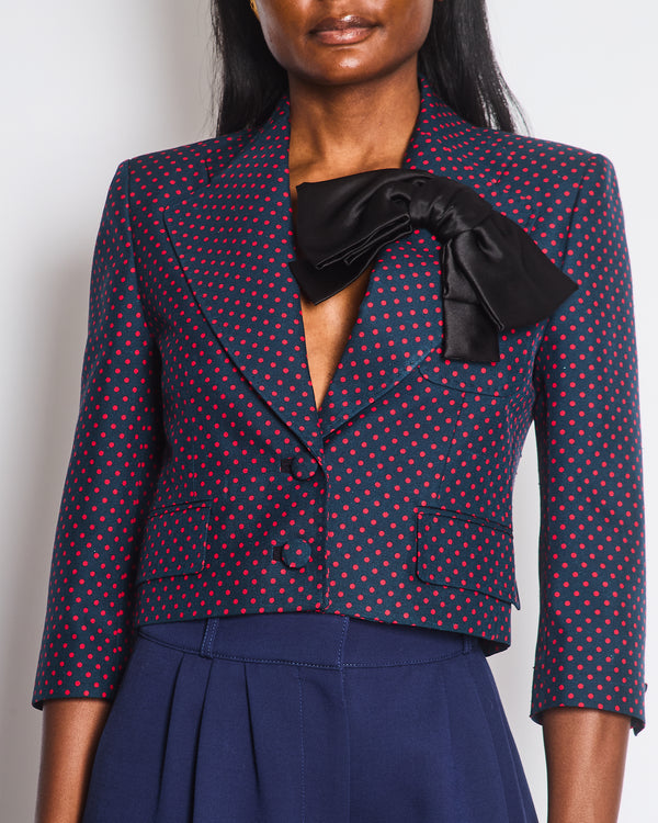 Valentino Navy Red Polka Dot Single Breasted Blazer Jacket with Large Bow Detail Size IT 38 (UK 6)
