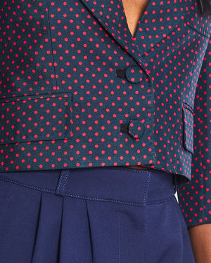 Valentino Navy Red Polka Dot Single Breasted Blazer Jacket with Large Bow Detail Size IT 38 (UK 6)