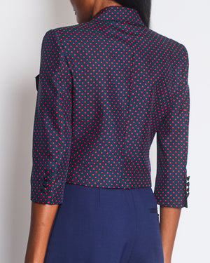 Valentino Navy Red Polka Dot Single Breasted Blazer Jacket with Large Bow Detail Size IT 38 (UK 6)