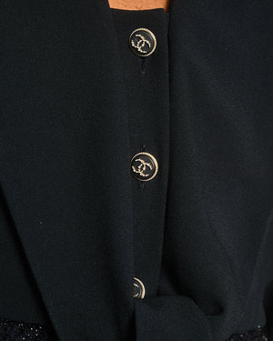 Chanel 20S Black Cropped Button Up Shirt with Lapel and Waist Tie Detail FR 36 (UK 8) RRP £3,090