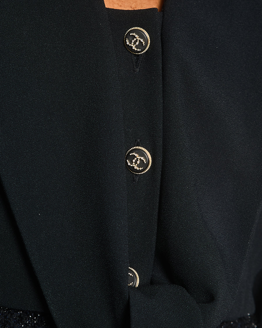 Chanel 20S Black Cropped Button Up Shirt with Lapel and Waist Tie Detail FR 36 (UK 8) RRP £3,090