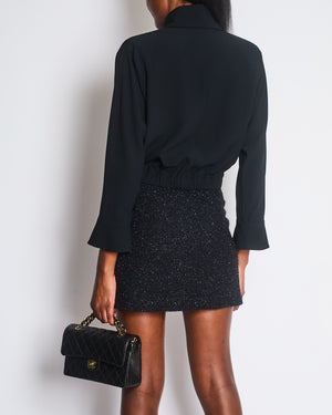 Chanel 20S Black Cropped Button Up Shirt with Lapel and Waist Tie Detail FR 36 (UK 8) RRP £3,090