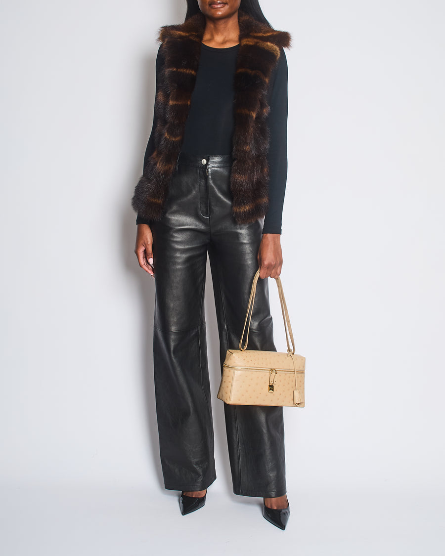 Ermanno Scervino Black Gilet with Brown Fur Trim Size IT 42 (UK 10)